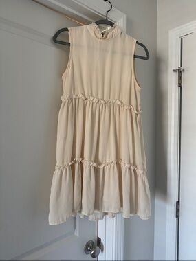 Cream Ruffle Tiered Mini Dress